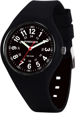 Luminous Dial PINDOWS Women Analog Quartz Wrist Watch with Silicone Strap for Young ideal induct enactment canoes Women Students Easy Read Waterproof Unisex 