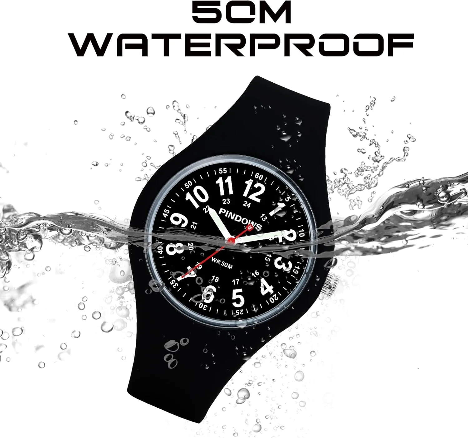 Luminous Dial PINDOWS Women Analog Quartz Wrist Watch with Silicone Strap for Young ideal induct enactment canoes Women Students Easy Read Waterproof Unisex 
