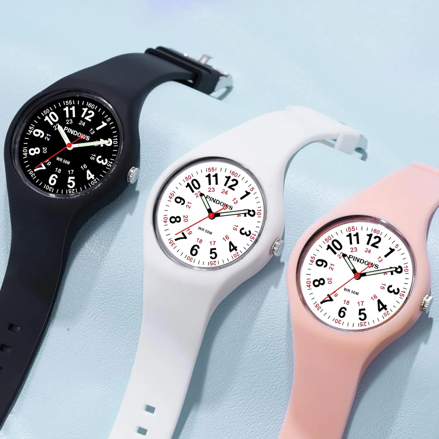 Luminous Dial PINDOWS Women Analog Quartz Wrist Watch with Silicone Strap for Young ideal induct enactment canoes Women Students Easy Read Waterproof Unisex 