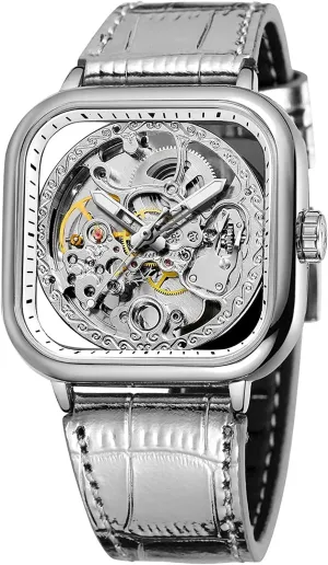 Luminous Fashion Punk Square Watch BESTKANG Luxury Watches for Men Automatic Stainless Steel Leather Watch platitude clumsy Analog 