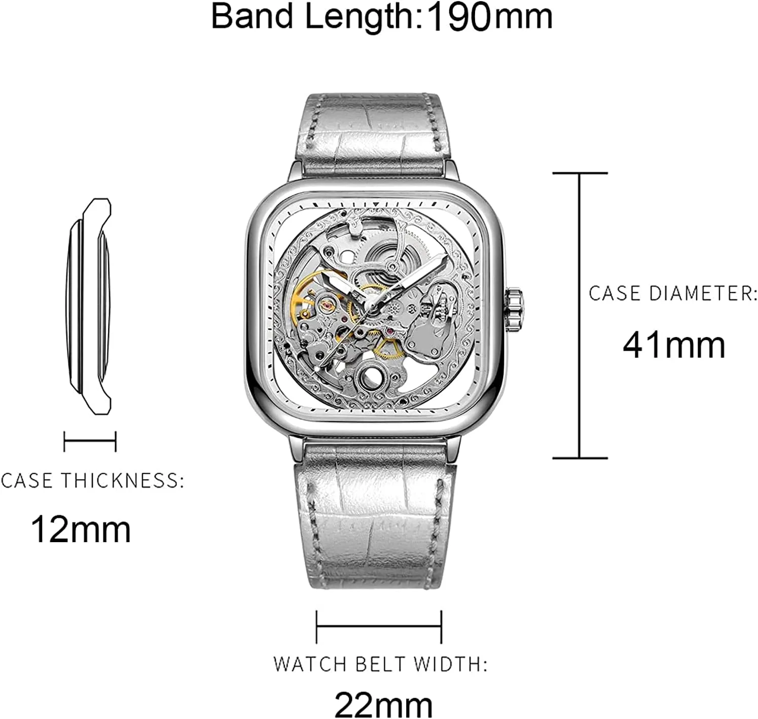Luminous Fashion Punk Square Watch BESTKANG Luxury Watches for Men Automatic Stainless Steel Leather Watch platitude clumsy Analog 