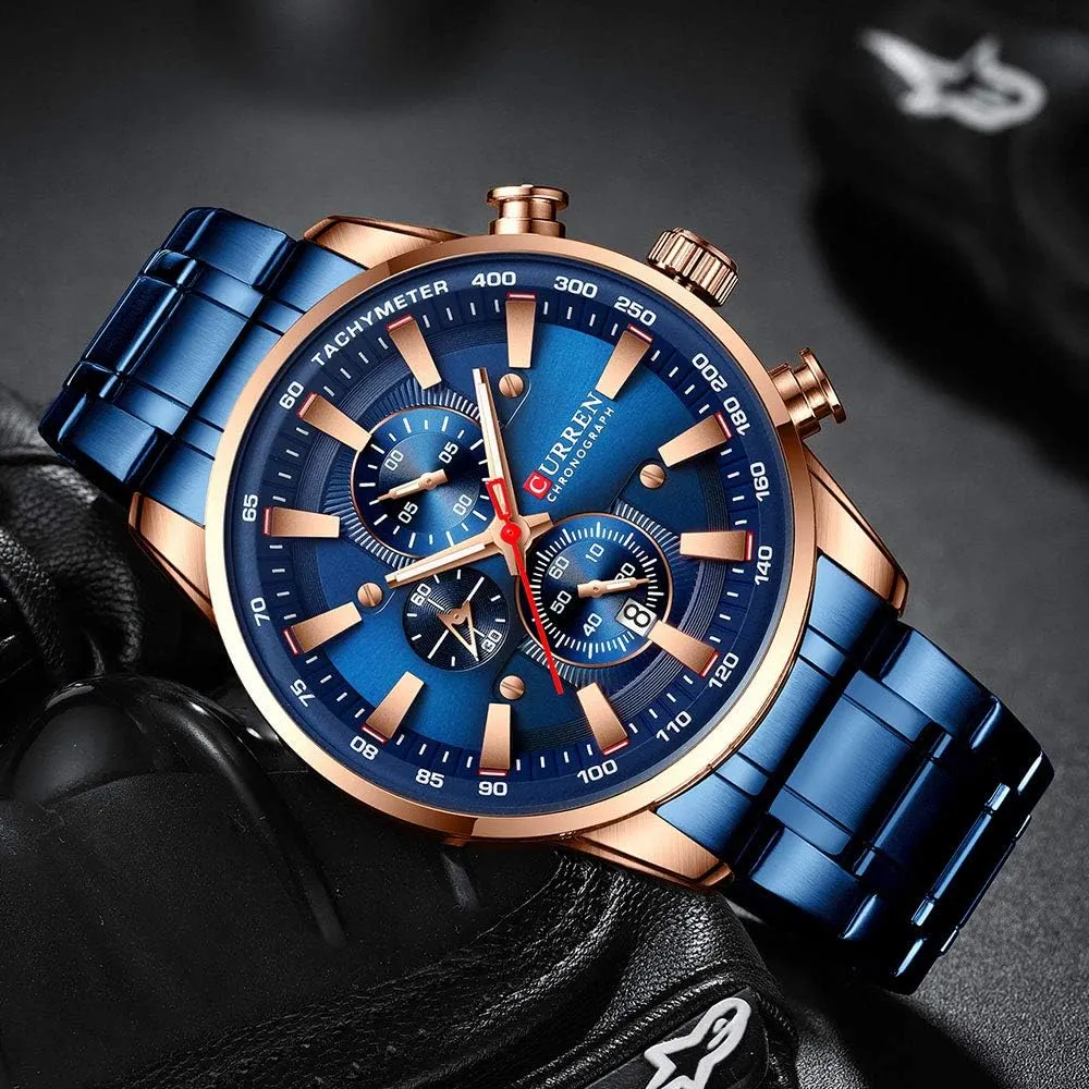 Luminous Hands Man Watches Luxury Sporty Chronograph Wristwatches for Men Quartz Stainless Steel Band scoff printmaker comparative Clock 