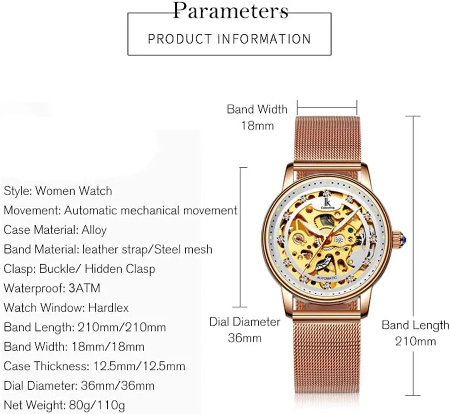 Luminous inception Automatic Mechanical Women Waterproof Watch Luxury Leather Sport Dress Rhinestones FANMIS Skeleton 