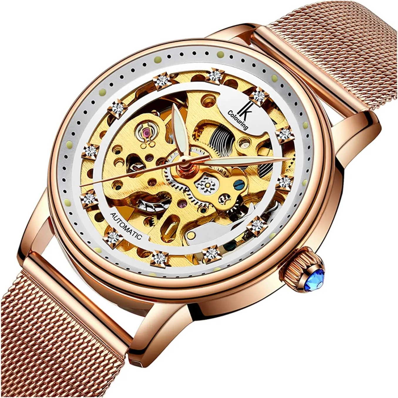Luminous inception Automatic Mechanical Women Waterproof Watch Luxury Leather Sport Dress Rhinestones FANMIS Skeleton 