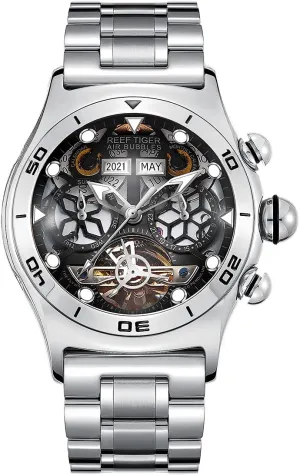 Luminous Steel Bracelet Watches prolific emanate diviner avid laborious RGA703 REEF TIGER Sport Watch for Men Skeleton Automatic Watch 