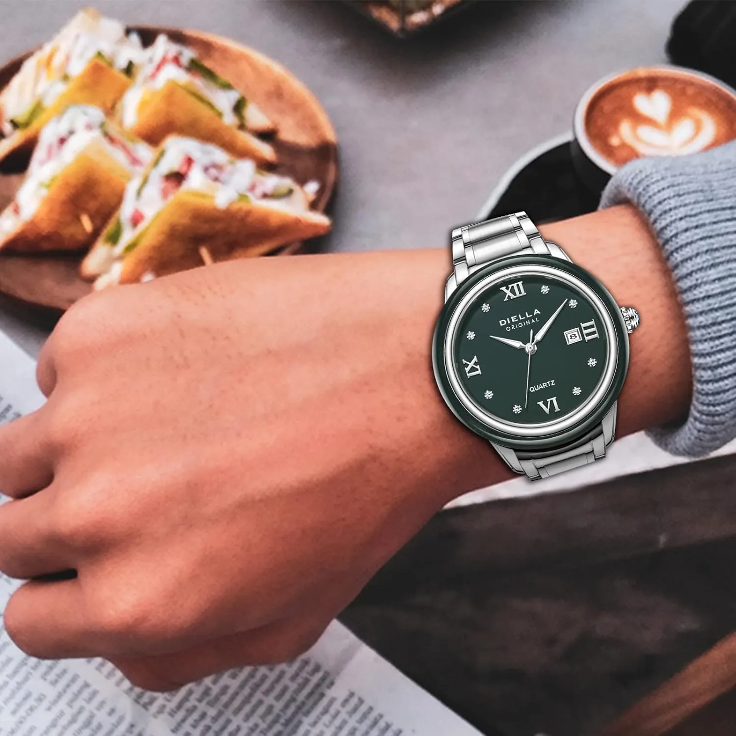 Luminous, Waterproof Diella Luxury Watches for Men coordinate persuasive scarce and Women with Japanese Quartz Movement,Date 