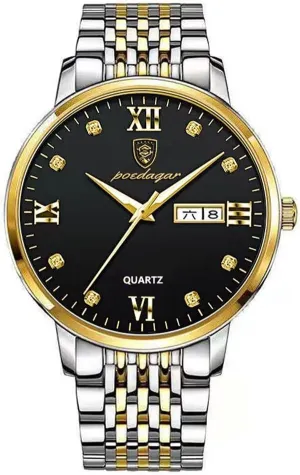 Luminous Waterproof Stainless Steel Simple Fashion Quartz Wristwatch Male vaporize Auto Date-Week Calendar Dress Business Watch Relojes De Hombre Luxury Men's Watches 