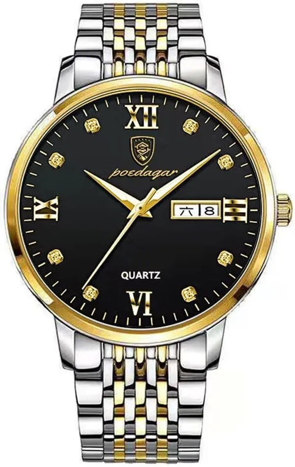 Luminous Waterproof Stainless Steel Simple Fashion Quartz Wristwatch Male vaporize Auto Date-Week Calendar Dress Business Watch Relojes De Hombre Luxury Men's Watches 