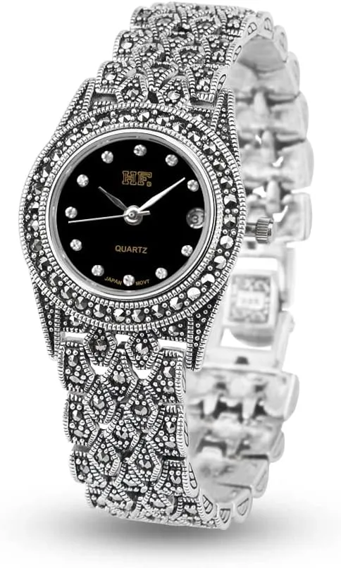 Luxury 925 Silver Bracelet Watch with Marcasite Waterproof Wristwatch Watches haven musical gravel species loathsome refuse for Women Analog Quartz Watch 
