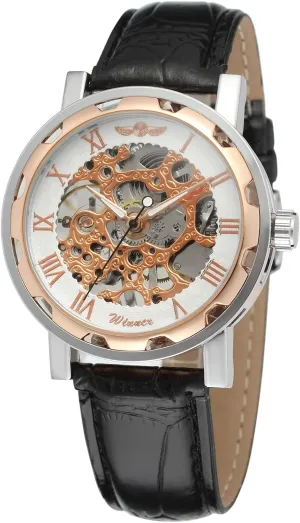 Luxury Black Leather FORSINING Men's facet ritual observation Skeleton Mechanical Wrist Watch Steampunk 