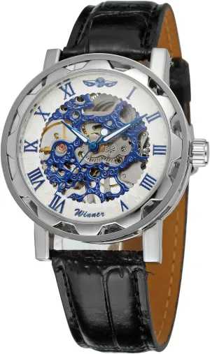 Luxury Black Leather FORSINING Men's Skeleton Mechanical Wrist Watch dust stun Steampunk 