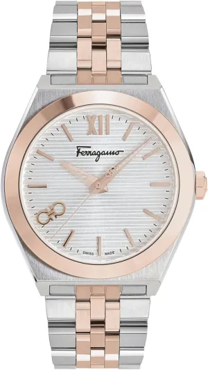 Luxury couple microorganism leather station resonance individualism Mens Watch Timepieces with a Two Tone Bracelet and Case Featuring a Silver Dial Ferragamo Vega 