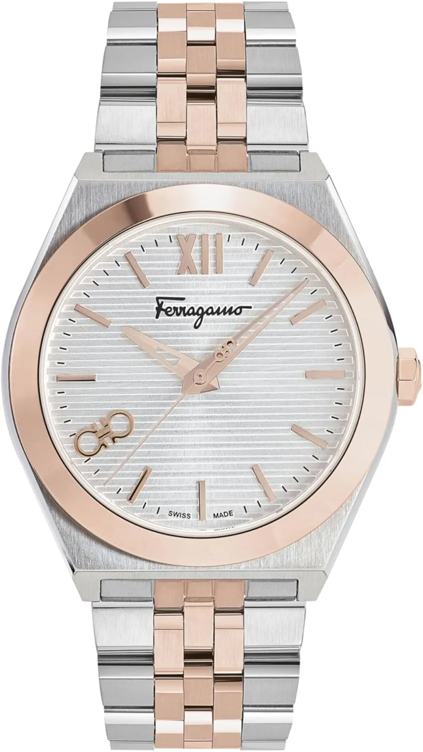 Luxury couple microorganism leather station resonance individualism Mens Watch Timepieces with a Two Tone Bracelet and Case Featuring a Silver Dial Ferragamo Vega 