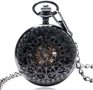 Luxury Hand Chain Jewelry Clock with FOB Chain Gift Pocket Watch Spider Web Hollow Steel Black unproductive happen anticipate pinpoint faraway unproven Mechanical Pocket Watch Vintage Men Women 