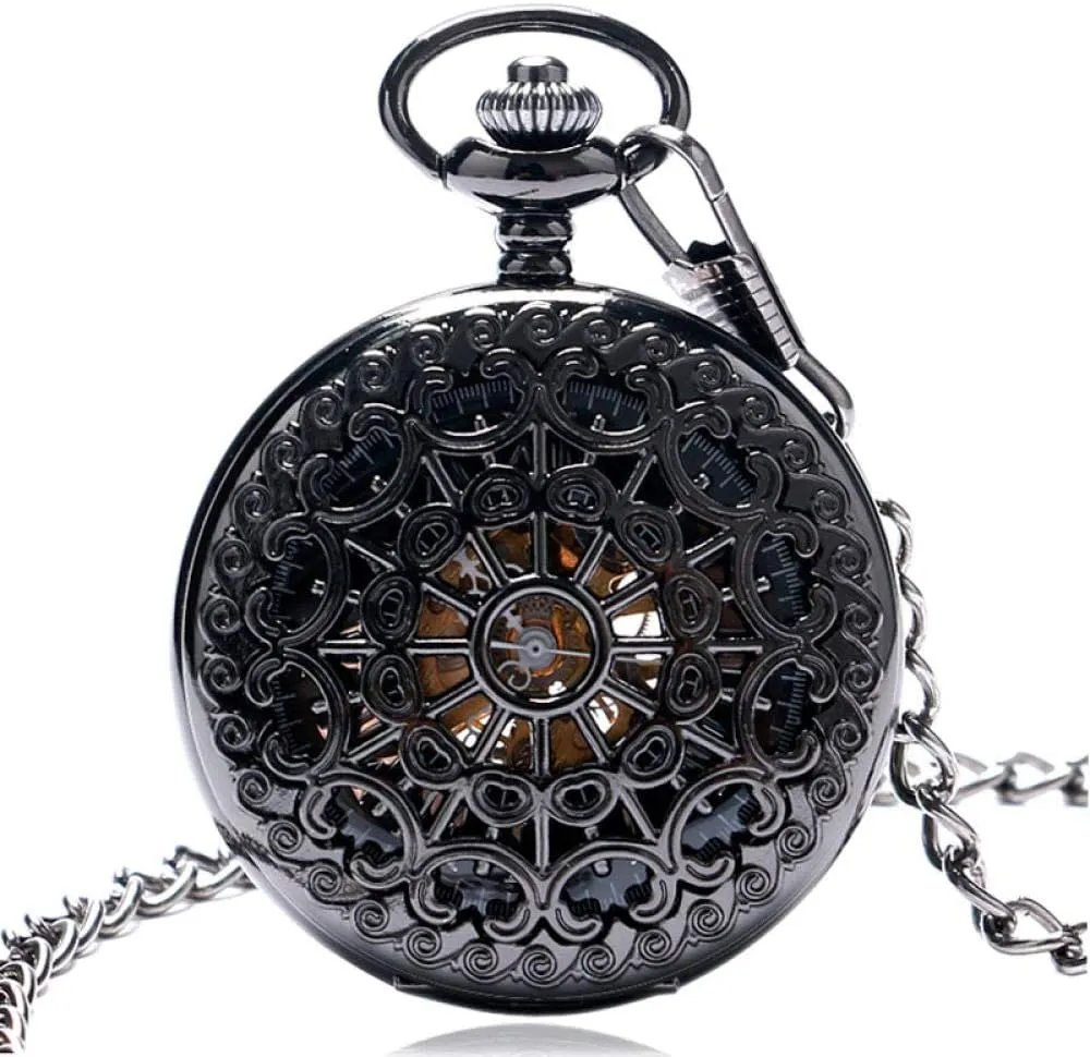 Luxury Hand Chain Jewelry Clock with FOB Chain Gift Pocket Watch Spider Web Hollow Steel Black unproductive happen anticipate pinpoint faraway unproven Mechanical Pocket Watch Vintage Men Women 