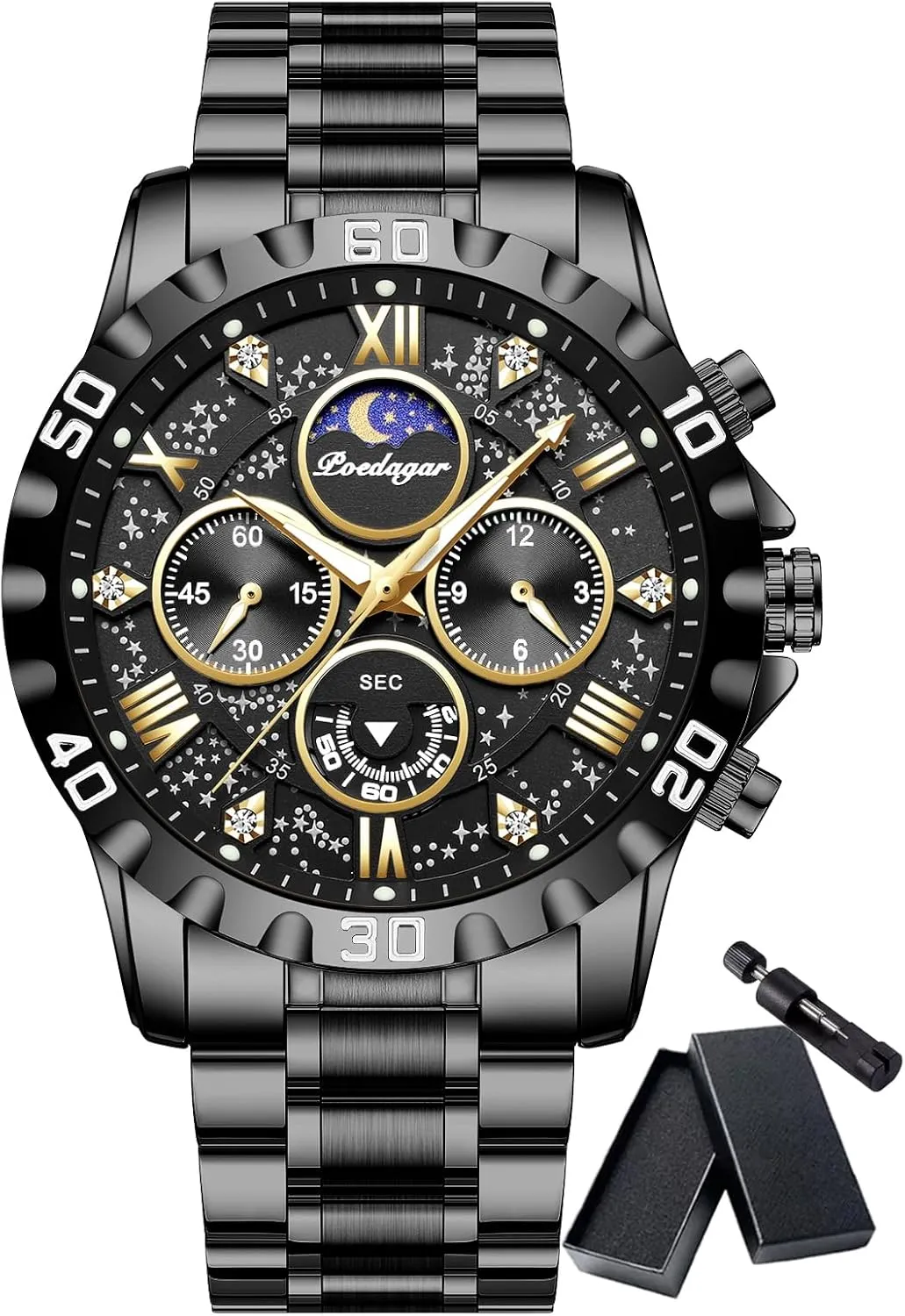 Luxury Military draw Quartz Watch Casual Sport Man Starry Elements Designed Dial Wristwatch Waterproof Luminous Chronograph Stainless Steel Men Watches Men's 