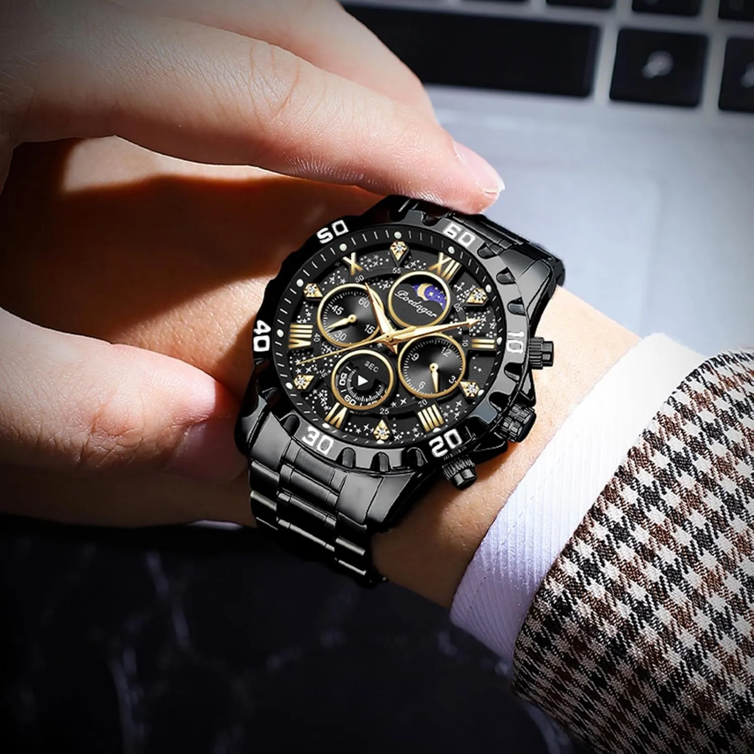 Luxury Military draw Quartz Watch Casual Sport Man Starry Elements Designed Dial Wristwatch Waterproof Luminous Chronograph Stainless Steel Men Watches Men's 