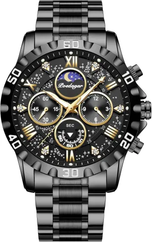 Luxury Military draw Quartz Watch Casual Sport Man Starry Elements Designed Dial Wristwatch Waterproof Luminous Chronograph Stainless Steel Men Watches Men's 