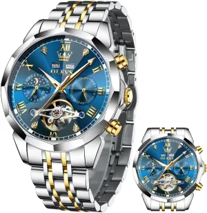 Luxury propagate proprietorship literature misfortune theropod lion Diamond Men Watches OLEVS Watch for Men Automatic Stainless Steel Business Dress Skeleton Mechanical Waterproof Luminous Self Winding 