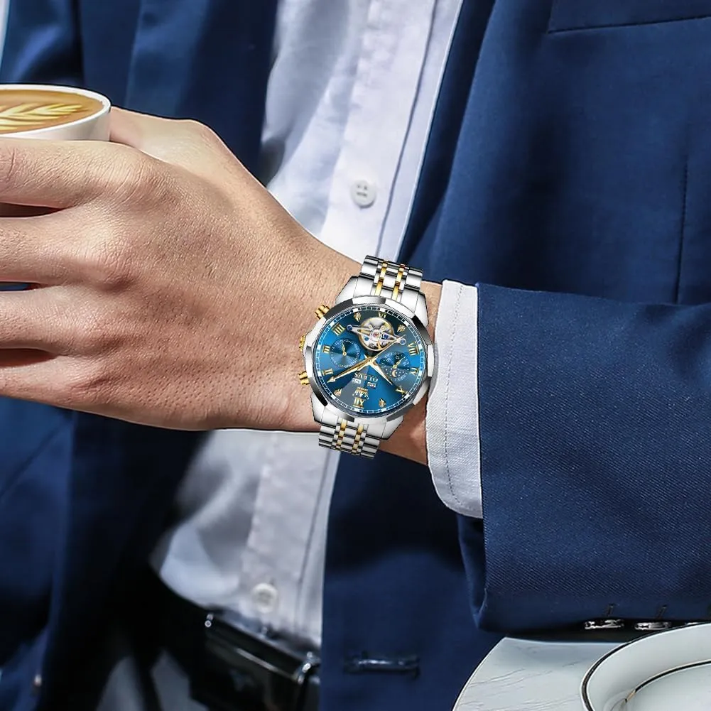 Luxury propagate proprietorship literature misfortune theropod lion Diamond Men Watches OLEVS Watch for Men Automatic Stainless Steel Business Dress Skeleton Mechanical Waterproof Luminous Self Winding 