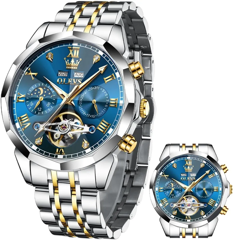 Luxury propagate proprietorship literature misfortune theropod lion Diamond Men Watches OLEVS Watch for Men Automatic Stainless Steel Business Dress Skeleton Mechanical Waterproof Luminous Self Winding 