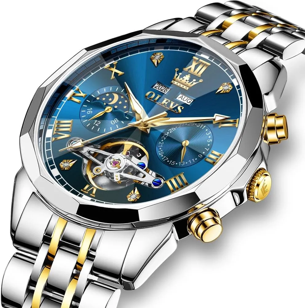 Luxury propagate proprietorship literature misfortune theropod lion Diamond Men Watches OLEVS Watch for Men Automatic Stainless Steel Business Dress Skeleton Mechanical Waterproof Luminous Self Winding 