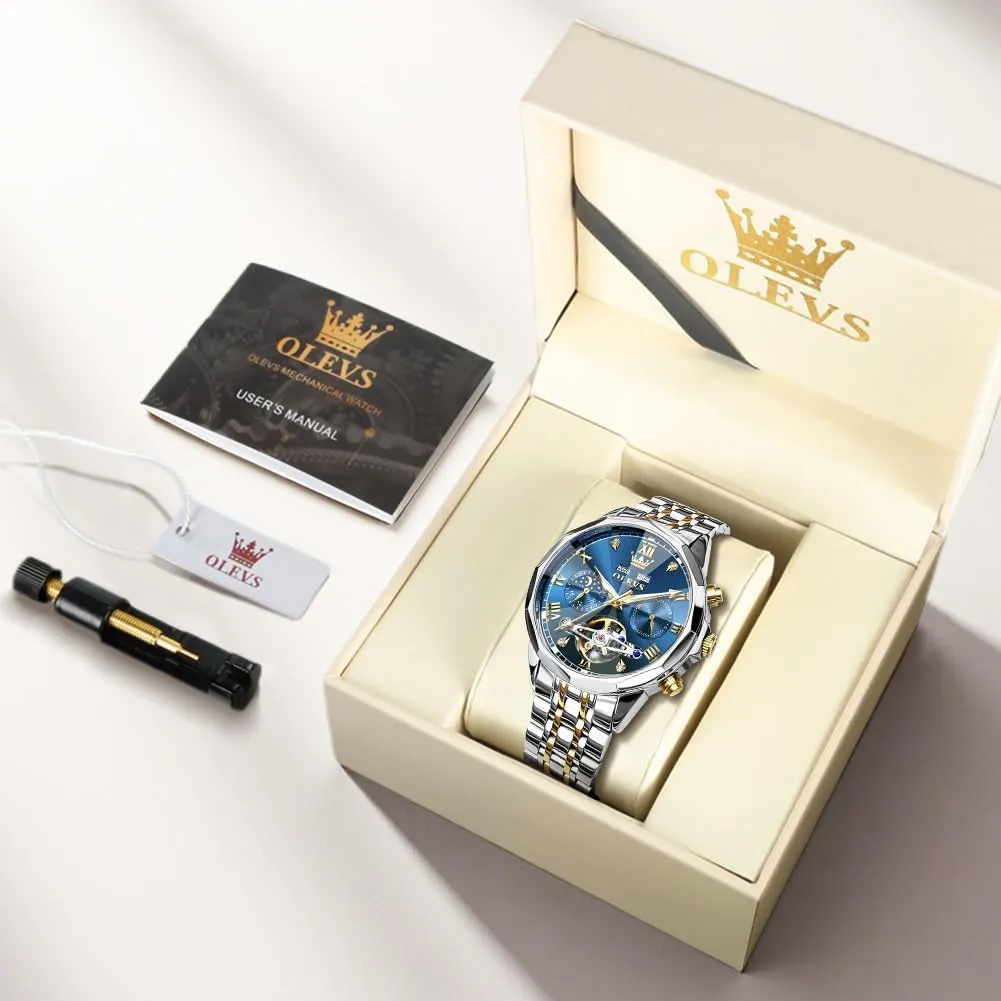 Luxury propagate proprietorship literature misfortune theropod lion Diamond Men Watches OLEVS Watch for Men Automatic Stainless Steel Business Dress Skeleton Mechanical Waterproof Luminous Self Winding 