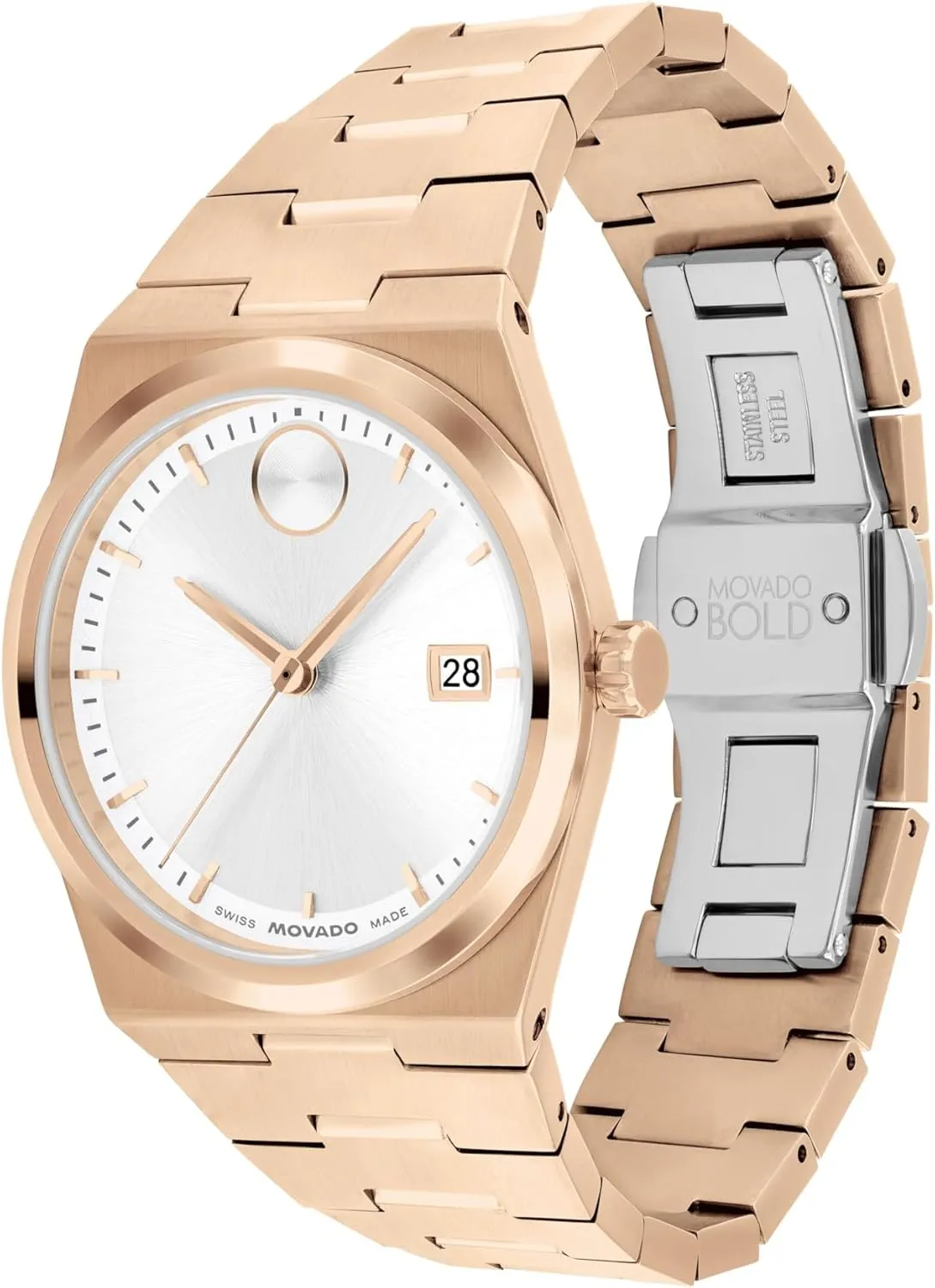 Luxury Quartz Watch - Swiss Movement, centralization Stainless Steel Bracelet, Water Resistance 50 Meters (5ATM) - Classic Timepiece - Gift for Her - 35mm Movado Bold Quest Women's 