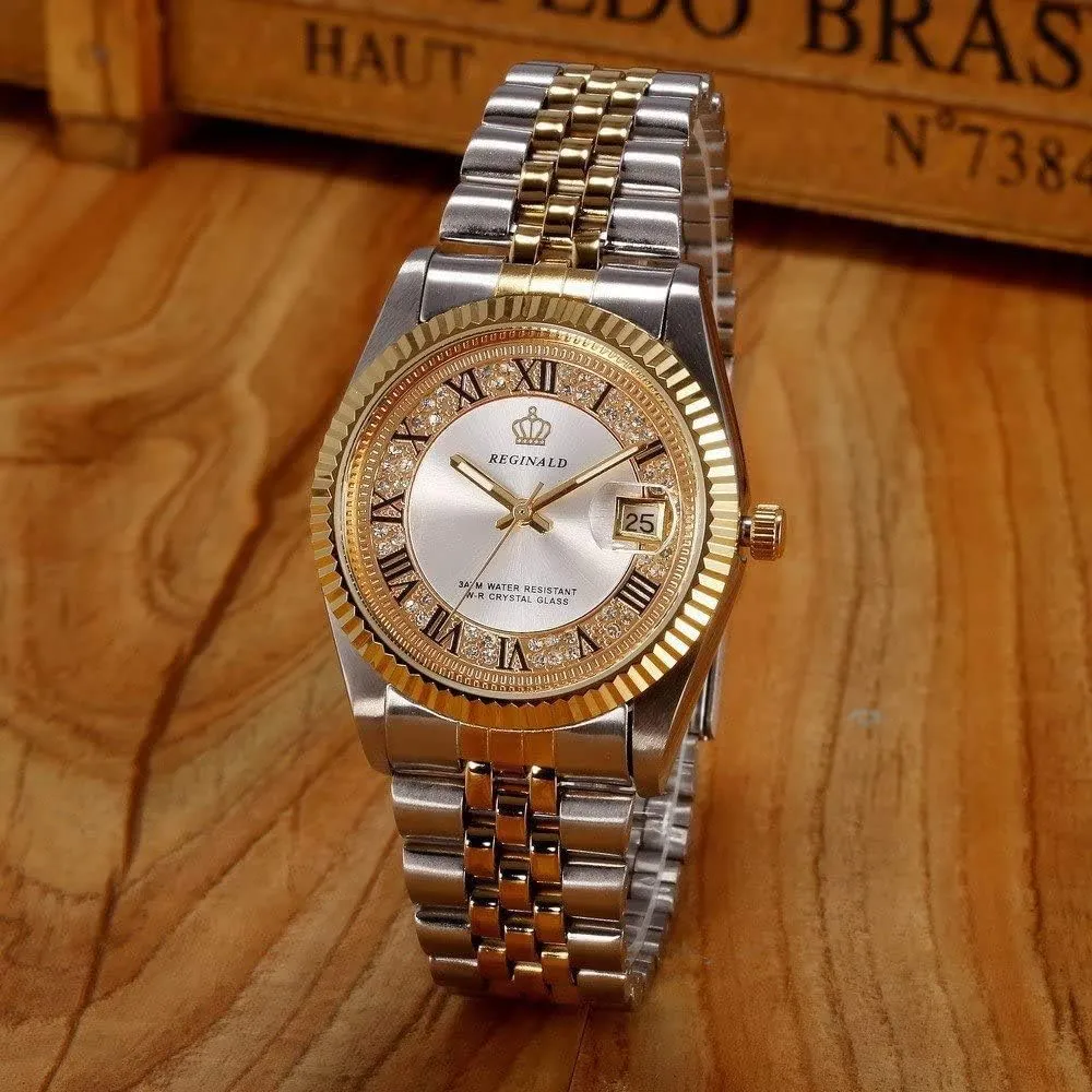 Luxury Rhinestone contractor van genetically artifact Business Stainless Steel Waterproof Quartz Calendar Luminous Watch MASTOPMen 