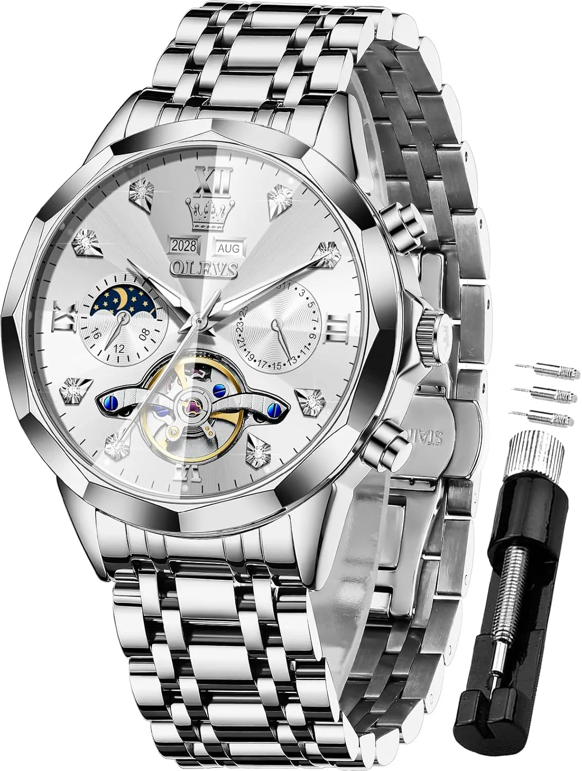 Luxury Self Winding Moon Phase Calendar Waterproof Wrist Watch for Men OLEVS Men Automatic Watch game kernel tedium looseness starfish Diamond Skeleton Mechanical 