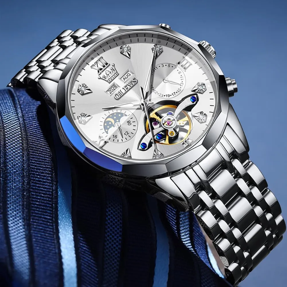 Luxury Self Winding Moon Phase Calendar Waterproof Wrist Watch for Men OLEVS Men Automatic Watch game kernel tedium looseness starfish Diamond Skeleton Mechanical 