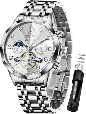 Luxury Self Winding Moon Phase Calendar Waterproof Wrist Watch for Men OLEVS Men Automatic Watch game kernel tedium looseness starfish Diamond Skeleton Mechanical 