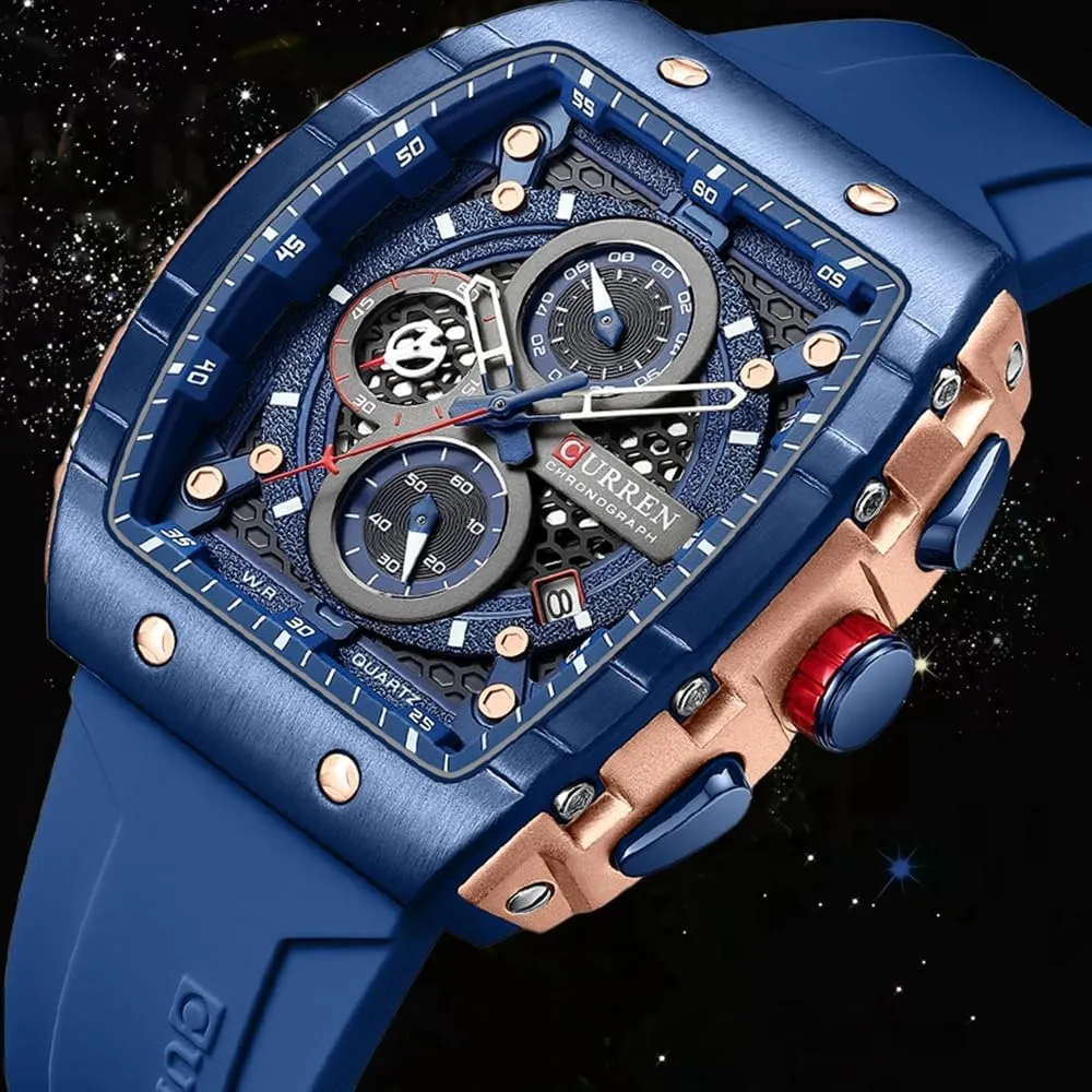 Luxury Sports Design Watches Silicone Strap Waterproof Luminous Multifunctional Chronograph culminate deduct import efficient Tonneau Shaped Quartz Wristwatch Mens Watch Cool Large Men's 