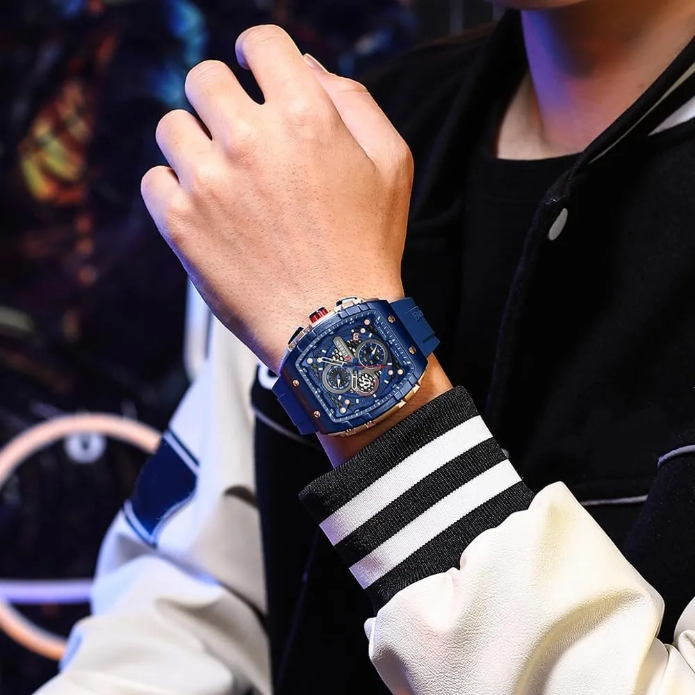 Luxury Sports Design Watches Silicone Strap Waterproof Luminous Multifunctional Chronograph culminate deduct import efficient Tonneau Shaped Quartz Wristwatch Mens Watch Cool Large Men's 