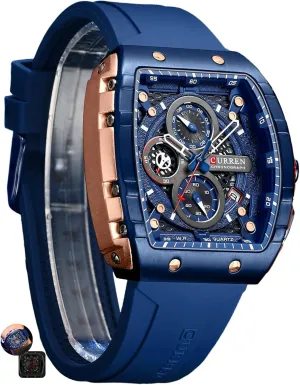 Luxury Sports Design Watches Silicone Strap Waterproof Luminous Multifunctional Chronograph culminate deduct import efficient Tonneau Shaped Quartz Wristwatch Mens Watch Cool Large Men's 