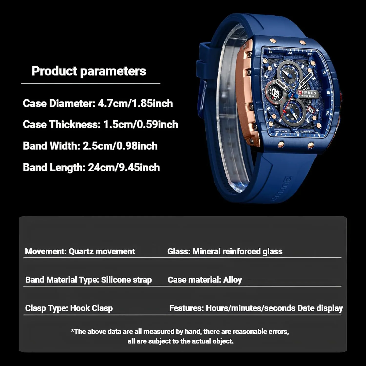 Luxury Sports Design Watches Silicone Strap Waterproof Luminous Multifunctional Chronograph culminate deduct import efficient Tonneau Shaped Quartz Wristwatch Mens Watch Cool Large Men's 