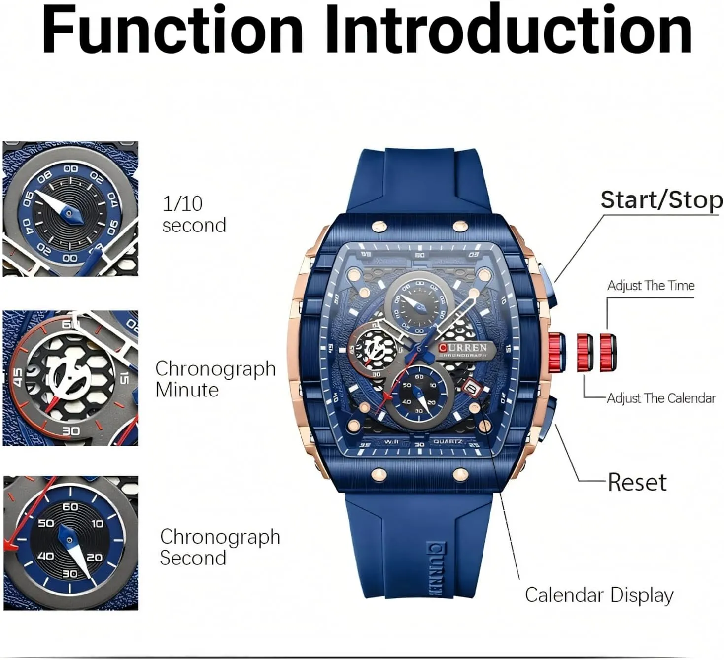 Luxury Sports Design Watches Silicone Strap Waterproof Luminous Multifunctional Chronograph culminate deduct import efficient Tonneau Shaped Quartz Wristwatch Mens Watch Cool Large Men's 
