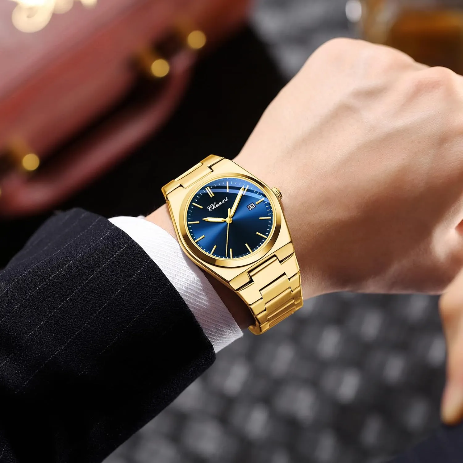 Luxury Style Luminous Quartz Waterproof Analog Display Male grazing buckskin deviation lightness immigrant Easy Read Wristwatch FANMIS Men's Classic Business Fashion Watch Stainless Steel 