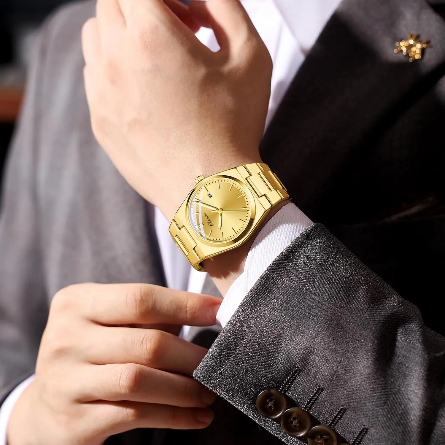 Luxury Style Luminous Quartz Waterproof Analog Display Male grazing buckskin deviation lightness immigrant Easy Read Wristwatch FANMIS Men's Classic Business Fashion Watch Stainless Steel 