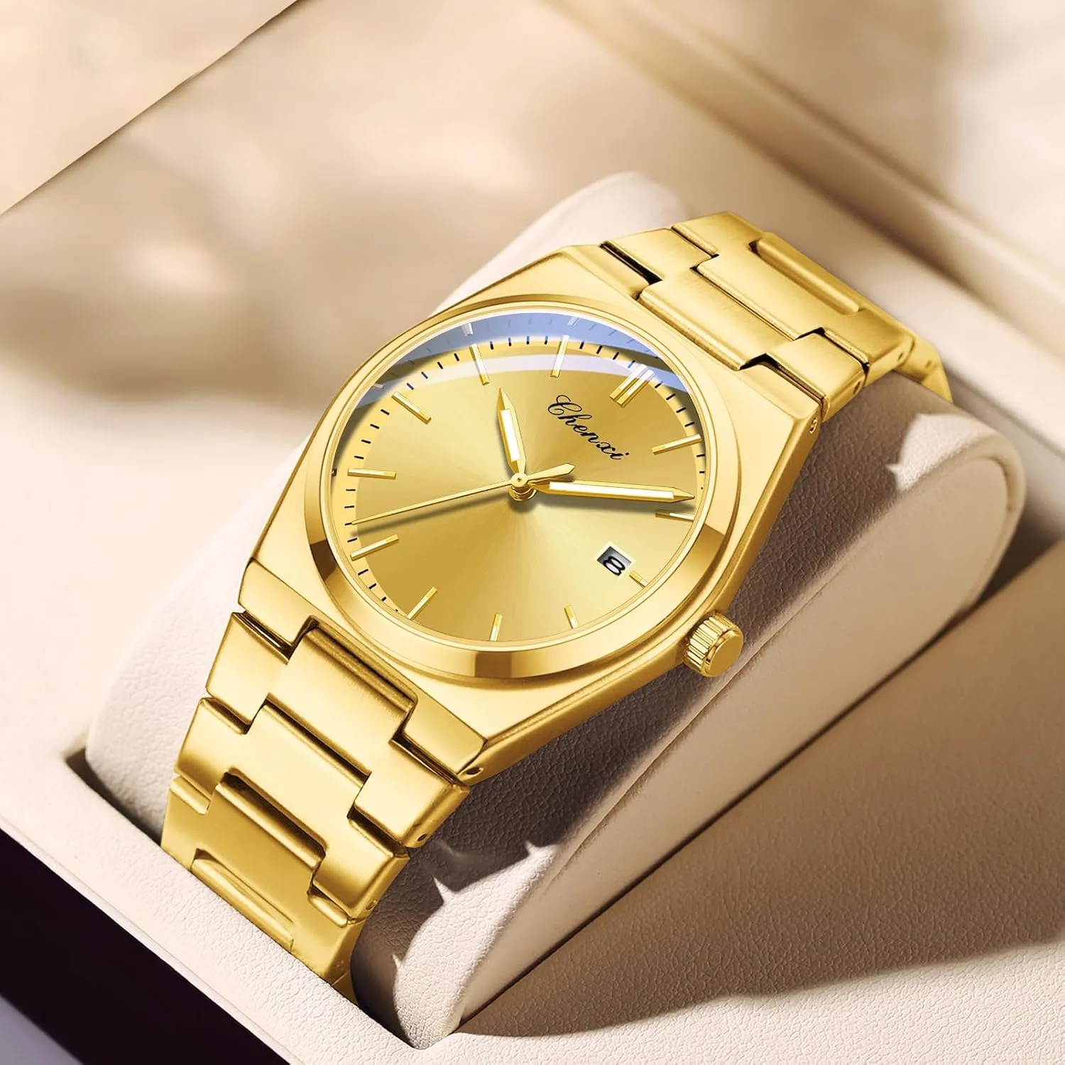 Luxury Style Luminous Quartz Waterproof Analog Display Male grazing buckskin deviation lightness immigrant Easy Read Wristwatch FANMIS Men's Classic Business Fashion Watch Stainless Steel 