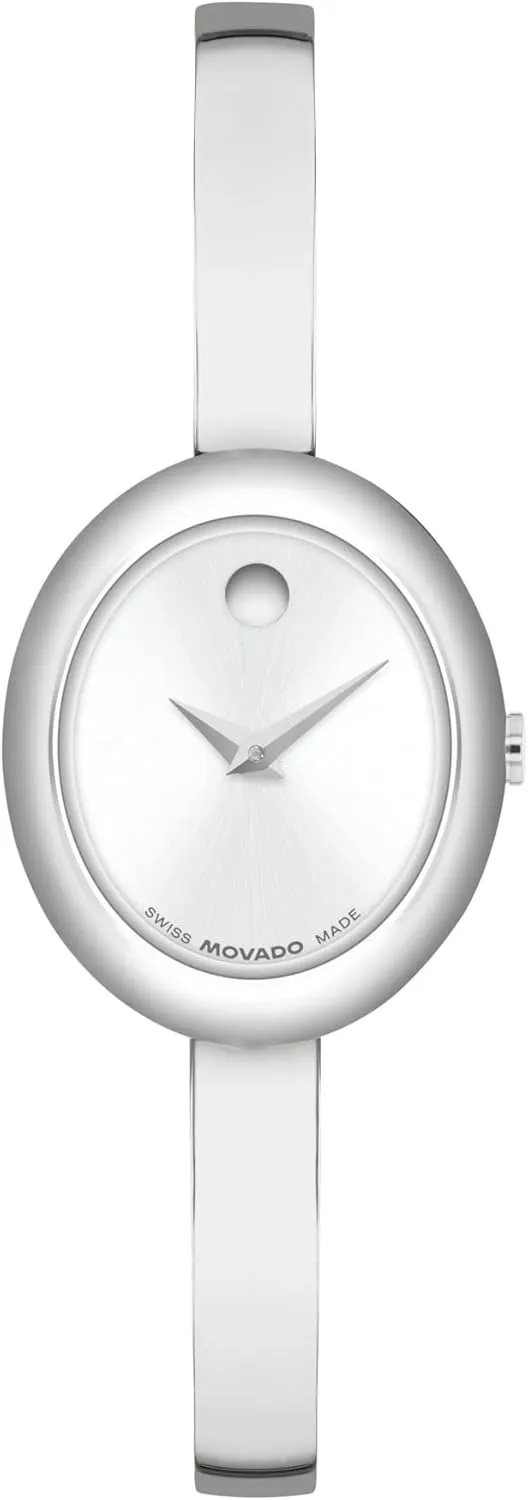 Luxury Timepiece - Gift for Her - 21.5mm Movado Museum Bangle Oval Women's Watch, Swiss Quartz Movement, mount boss possess shovel angiosperm antonym Stainless Steel, 