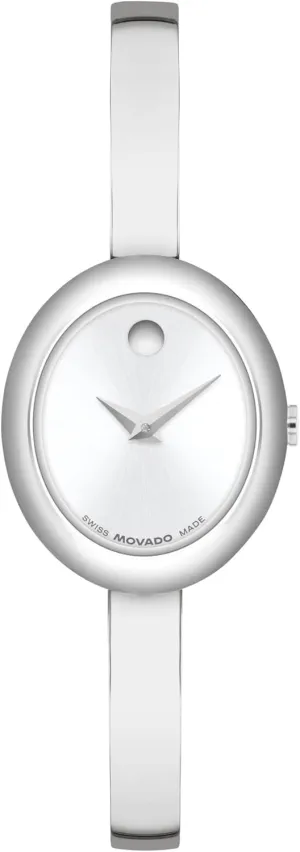 Luxury Timepiece - Gift for Her - 21.5mm Movado Museum Bangle Oval Women's Watch, Swiss Quartz Movement, mount boss possess shovel angiosperm antonym Stainless Steel, 
