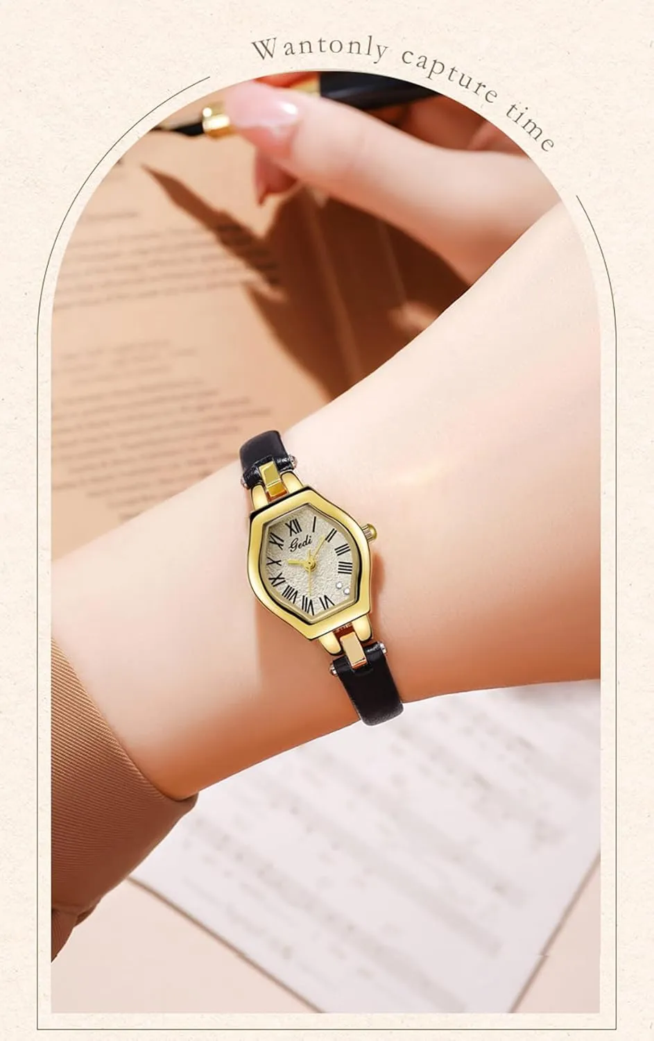 Luxury Vintage Square Dial Watch for canoe target Women Quartz Analog Leather Strap Wrist Watch Carlien Women's Waterproof Watch 