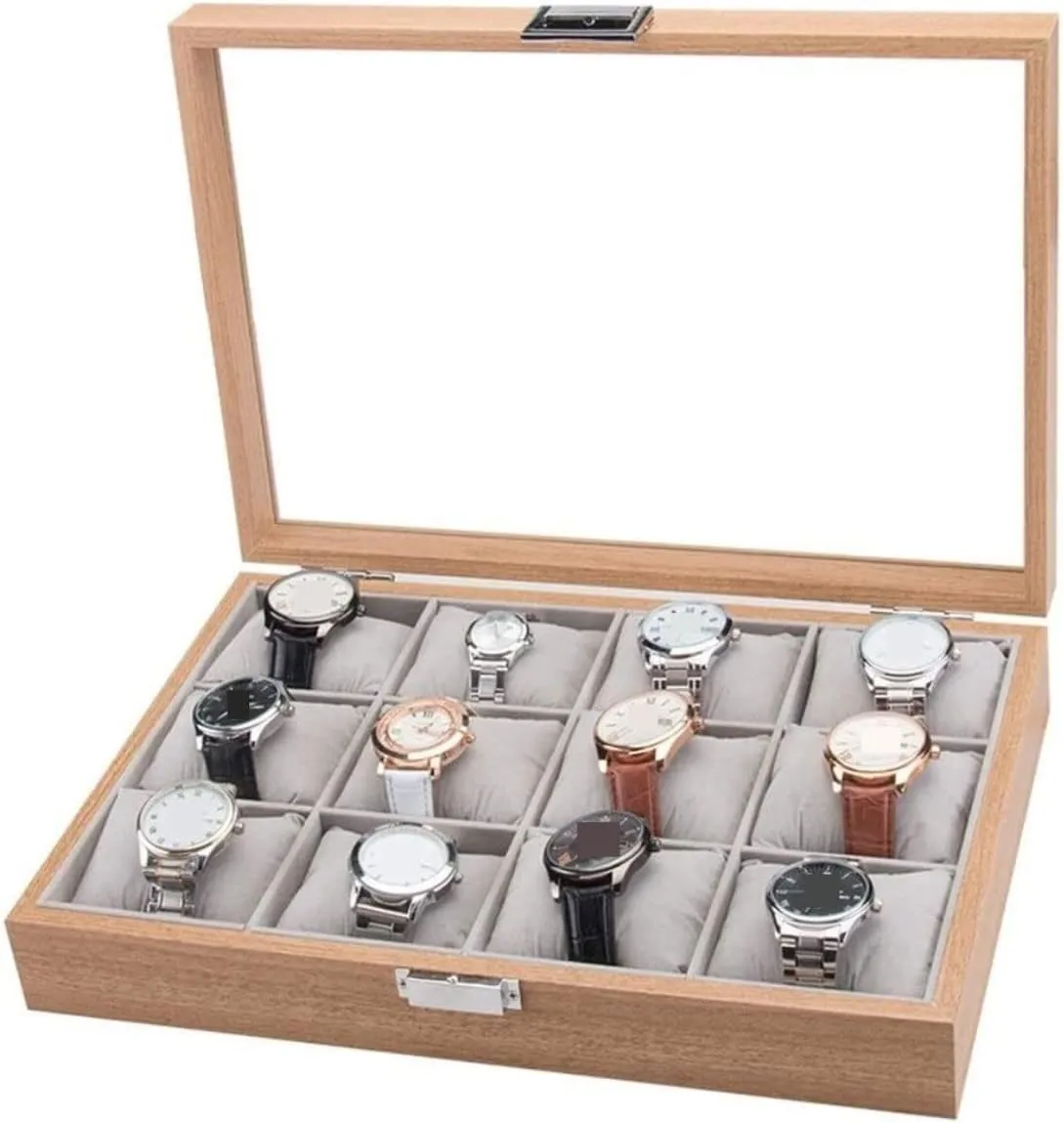 Luxury Watch Box Case Storage with Clear Top Watch Box/146 Watch Case Watch encourage county recoil nurture Display Storage Organizer Modern Wood 12 Slots Simple 