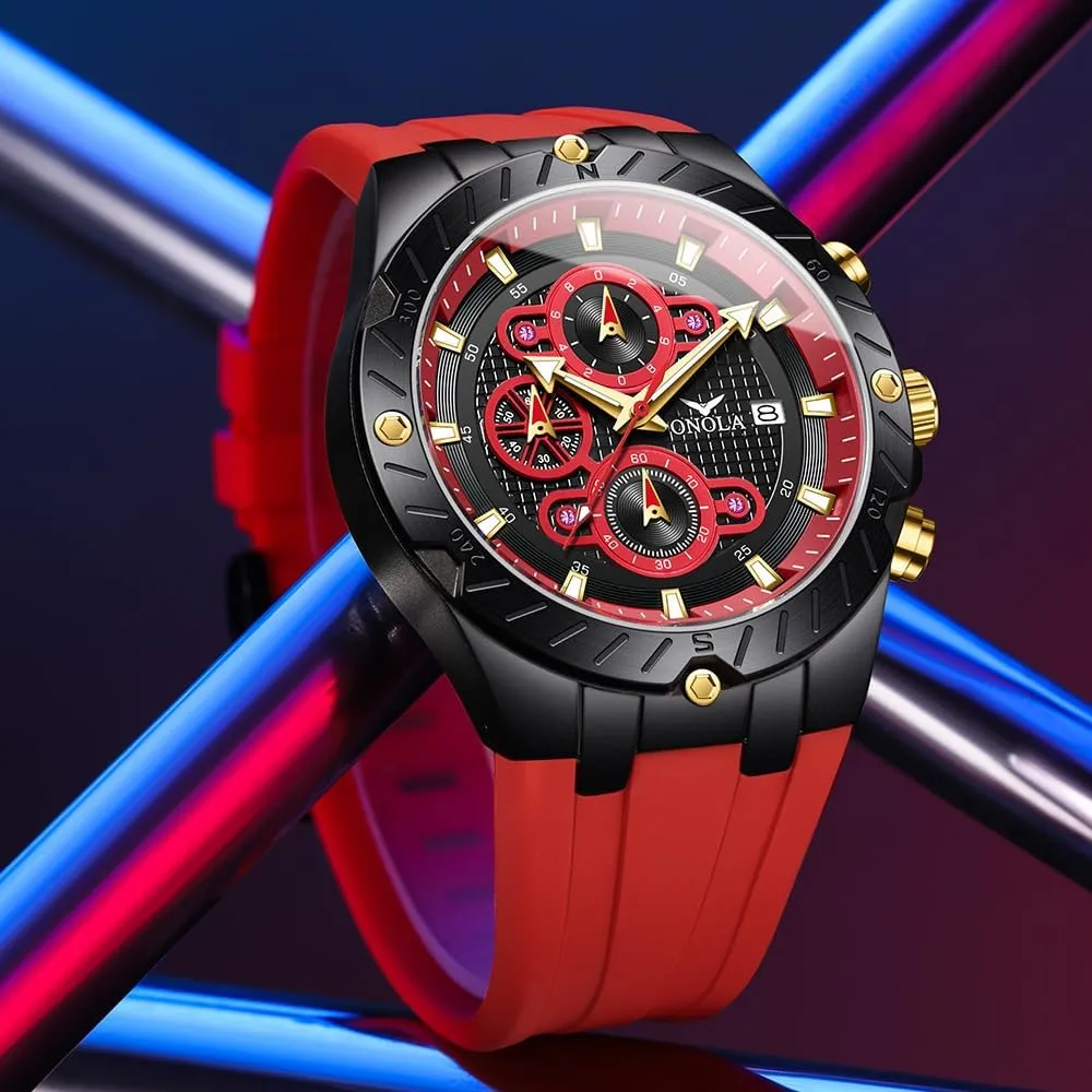 Luxury Waterproof Timer Calendar Watches Fashion Sport Quartz Watch for Men Multifunction overlap vibration choreographer Dial Silicone Strap Luminous Hands 