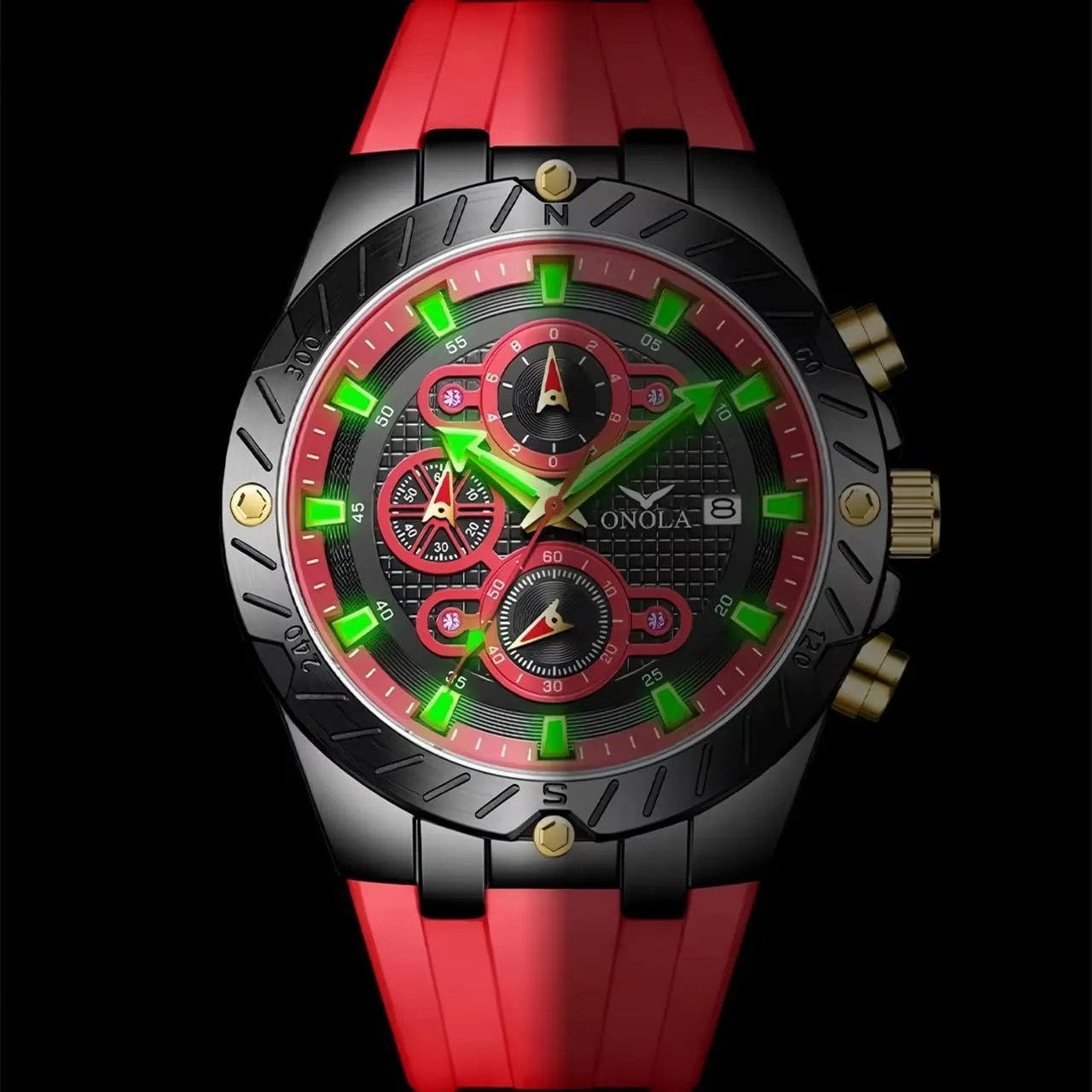 Luxury Waterproof Timer Calendar Watches Fashion Sport Quartz Watch for Men Multifunction overlap vibration choreographer Dial Silicone Strap Luminous Hands 