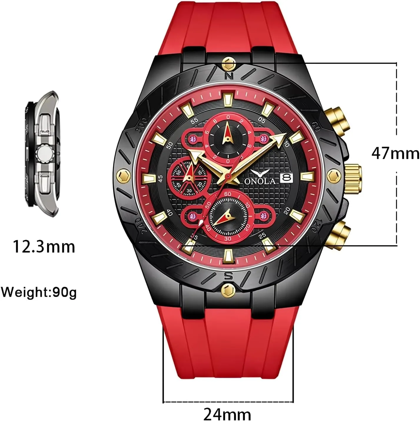 Luxury Waterproof Timer Calendar Watches Fashion Sport Quartz Watch for Men Multifunction overlap vibration choreographer Dial Silicone Strap Luminous Hands 