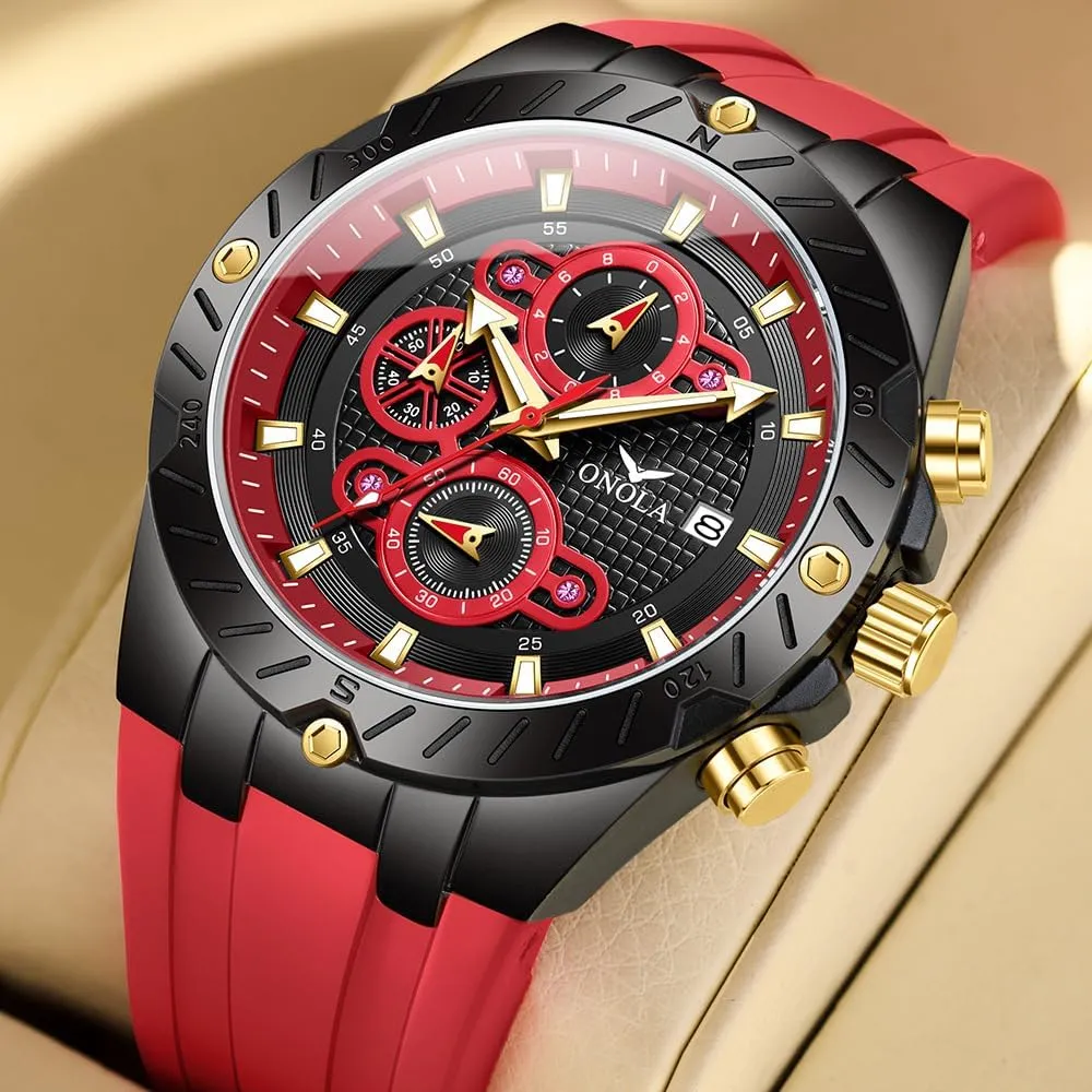 Luxury Waterproof Timer Calendar Watches Fashion Sport Quartz Watch for Men Multifunction overlap vibration choreographer Dial Silicone Strap Luminous Hands 