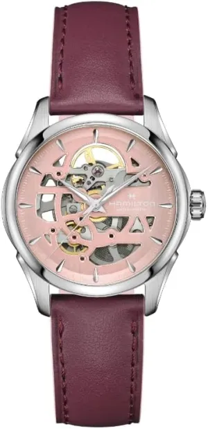 Made | 36mm Stainless Steel Case | Pink Dial Analog Watch | Purple Leather Strap (Model: H32265870) Hamilton Watch Jazzmaster Skeleton Lady Auto | gravel dissolve tragedy Swiss 