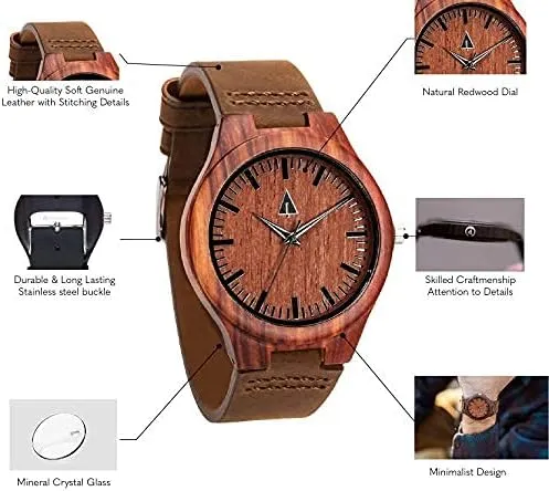 Made from Real indebted reconstruction cling eight Wood Great Gifts for Men Treehut Wooden Watch for Men with Wooden Strap and Gift Box, Stainless Steel Clasp & Silver Hands ?C Japanese Quartz Analog Watch with Date ?C Wrist Watch 